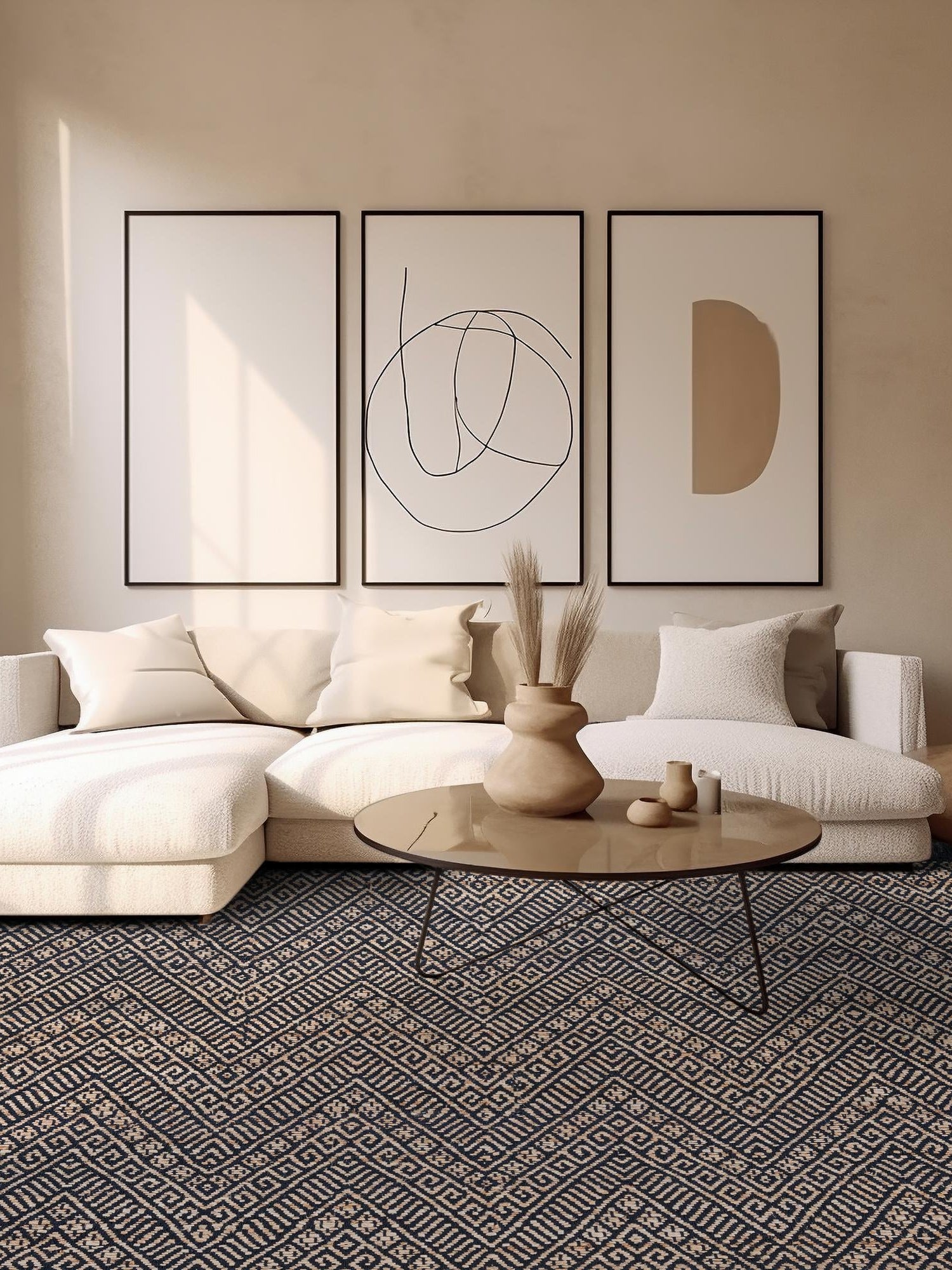 Navy Blue and White 5' 1 x 5' 1 Braided Jute Square Area Rug 100% Jute Hand Braided Natural Eco-Friendly Boho Style Carpet for Living Rooms Dining Office Space Dorms for Sale at Rug Engine