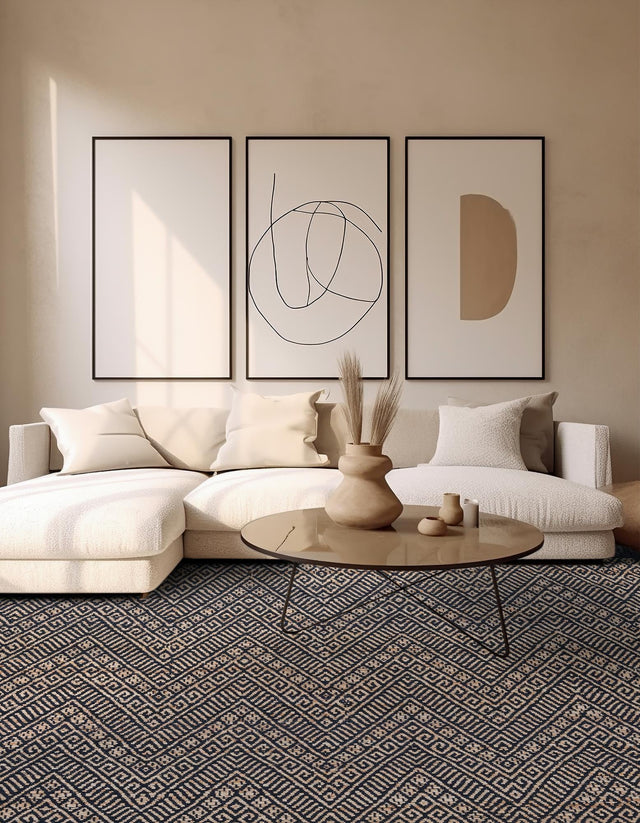 Navy Blue and White 5' 1 x 5' 1 Braided Jute Square Rug