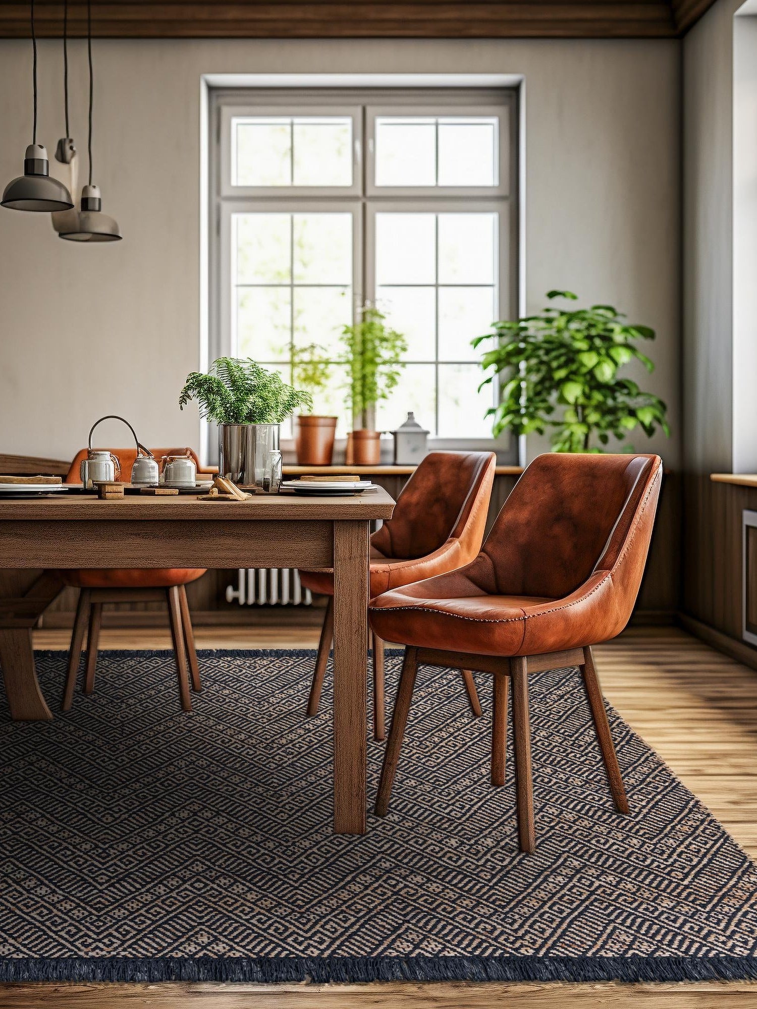 Navy Blue and White 7' 10 x 7' 10 Braided Jute Square Area Rug 100% Jute Hand Braided Natural Eco-Friendly Boho Style Carpet for Living Rooms Dining Office Space Dorms for Sale at Rug Engine