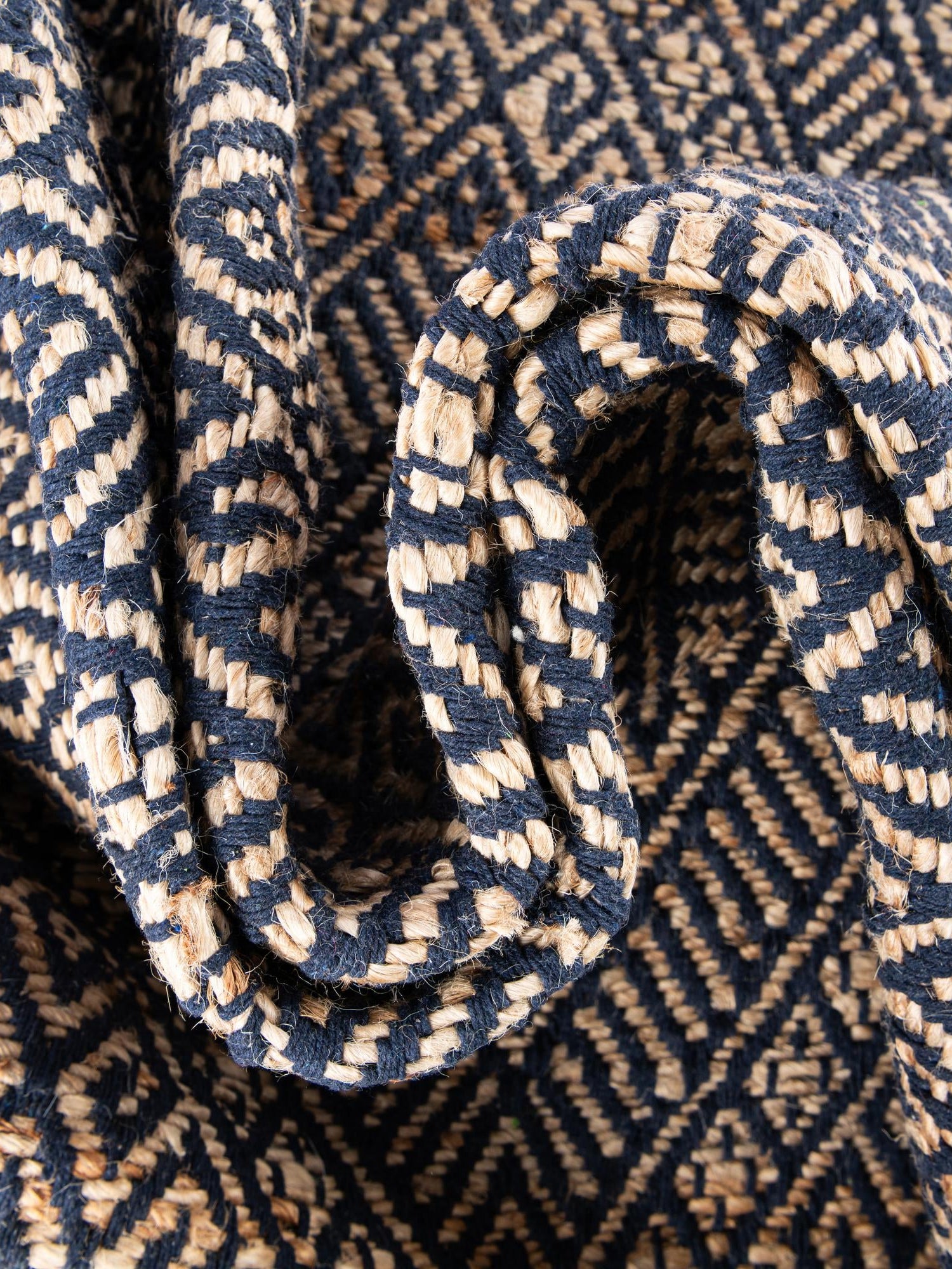 Navy Blue and White 7' 10 x 7' 10 Braided Jute Square Area Rug 100% Jute Hand Braided Natural Eco-Friendly Boho Style Carpet for Living Rooms Dining Office Space Dorms for Sale at Rug Engine