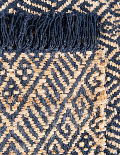 Navy Blue and White 6' 1 x 6' 1 Braided Jute Square Area Rug 100% Jute Hand Braided Natural Eco-Friendly Boho Style Carpet for Living Rooms Dining Office Space Dorms for Sale at Rug Engine