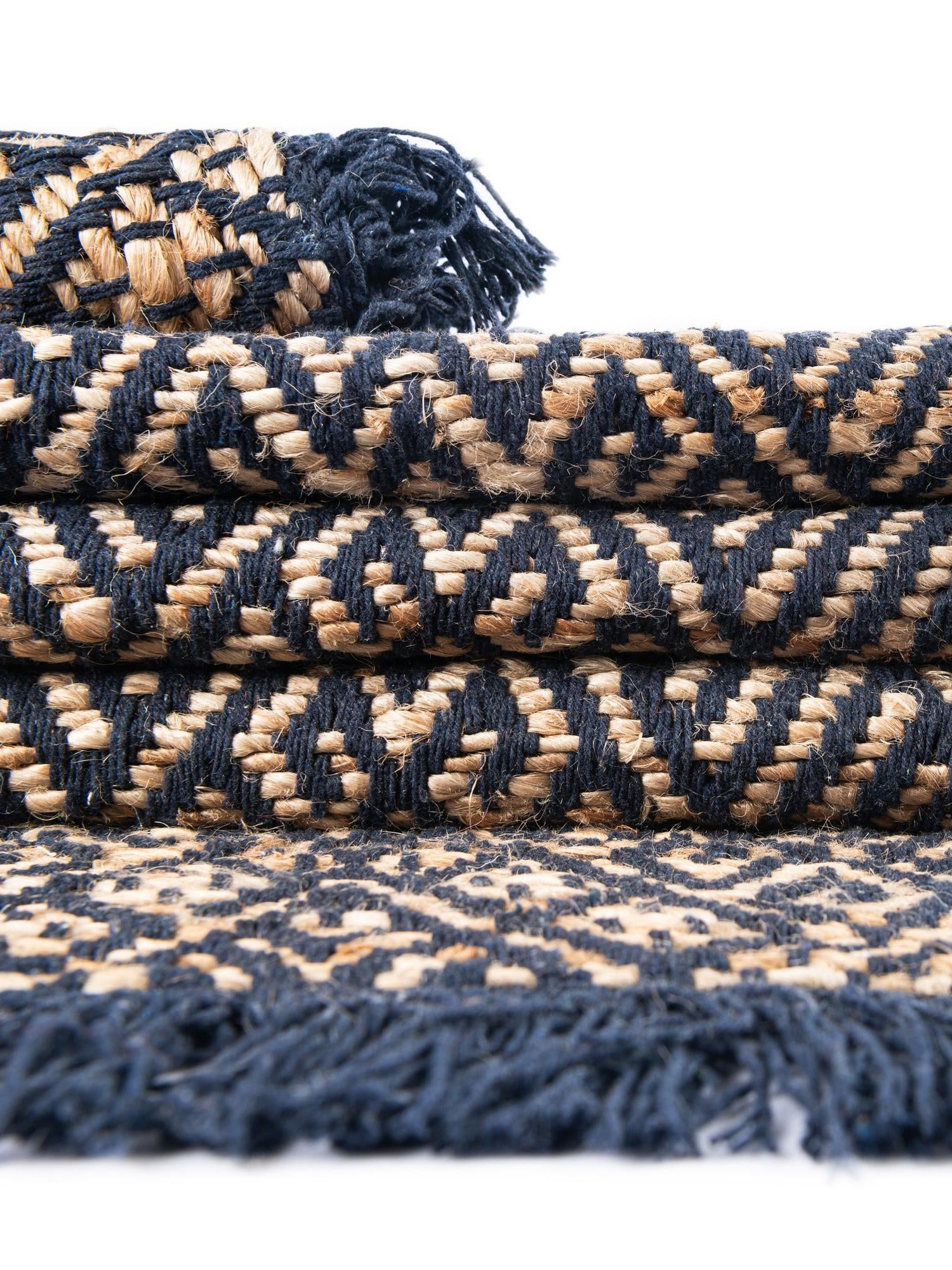 Navy Blue and White 7' 10 x 7' 10 Braided Jute Square Area Rug 100% Jute Hand Braided Natural Eco-Friendly Boho Style Carpet for Living Rooms Dining Office Space Dorms for Sale at Rug Engine