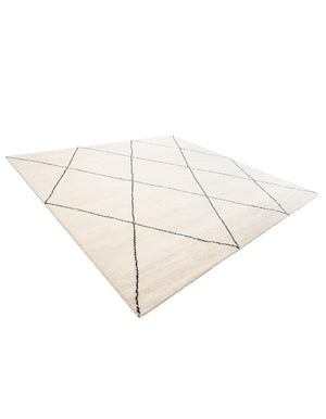 Ivory and Black 10' x 10' Safiya Moroccan Wool Square Area Rug