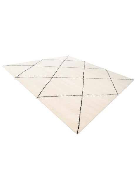 Ivory and Black 10' x 10' Safiya Moroccan Wool Square Area Rug Hand Knotted High Quality New Zealand Wool Luxury Carpet for Interior Design for Sale at Rug Engine