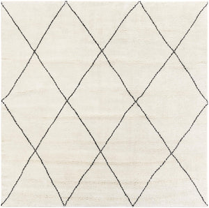 Ivory and Black 10' x 10' Safiya Moroccan Wool Square Area Rug