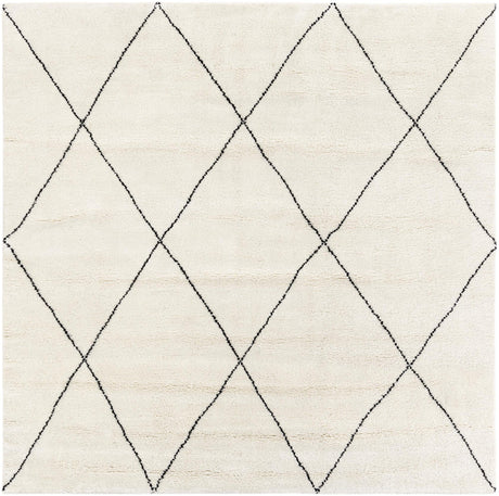 Ivory and Black 10' x 10' Safiya Moroccan Wool Square Area Rug Hand Knotted High Quality New Zealand Wool Luxury Carpet for Interior Design for Sale at Rug Engine