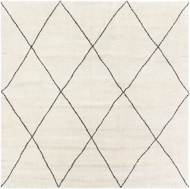 Ivory and Black 10' x 10' Safiya Moroccan Wool Square Area Rug
