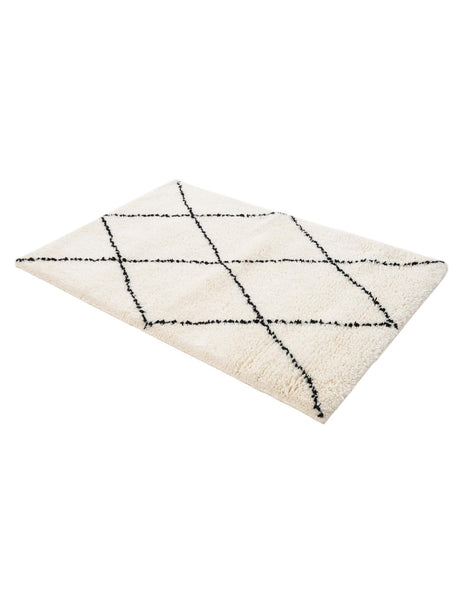 Ivory and Black 2' x 3' 1 Safiya Moroccan Wool Rectangle Area Rug Hand Knotted High Quality New Zealand Wool Luxury Carpet for Interior Design for Sale at Rug Engine