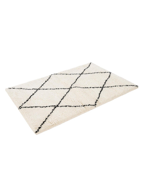 Ivory and Black 2' x 3' 1 Safiya Moroccan Wool Rectangle Area Rug Hand Knotted High Quality New Zealand Wool Luxury Carpet for Interior Design for Sale at Rug Engine