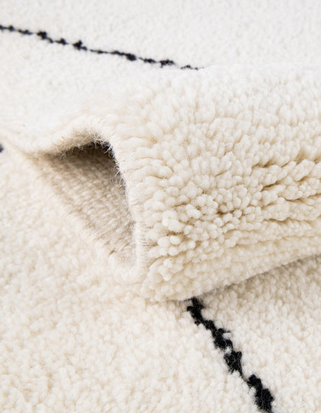 Ivory and Black 9' x 12' Safiya Moroccan Wool Rectangle Area Rug Hand Knotted High Quality New Zealand Wool Luxury Carpet for Interior Design for Sale at Rug Engine