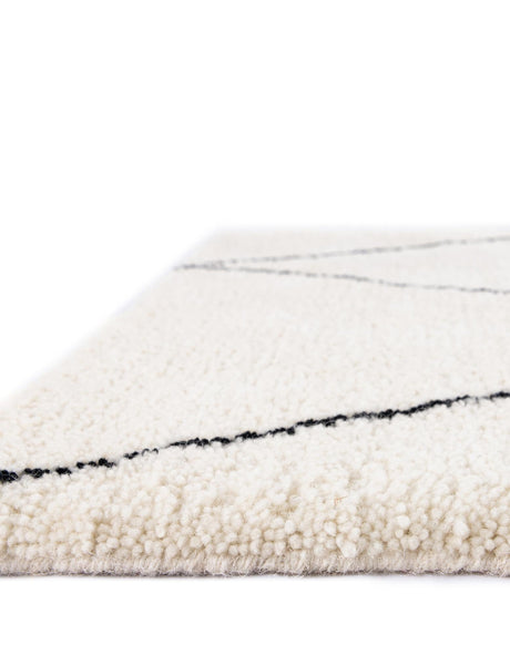 Ivory and Black 2' x 3' 1 Safiya Moroccan Wool Rectangle Area Rug Hand Knotted High Quality New Zealand Wool Luxury Carpet for Interior Design for Sale at Rug Engine