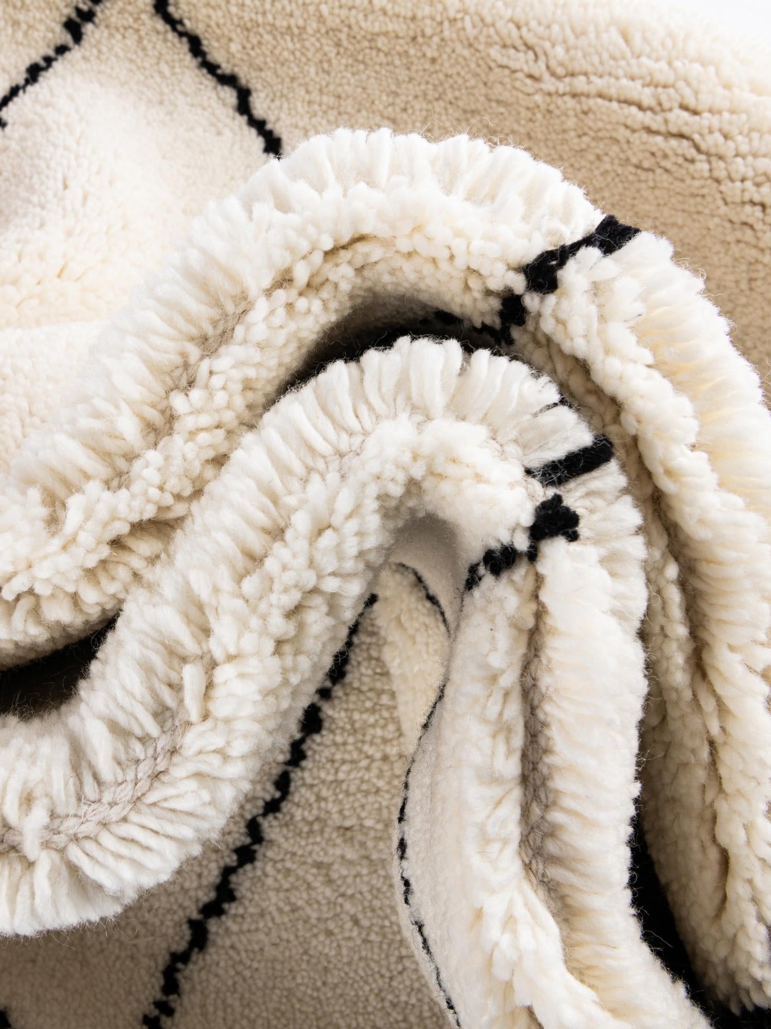 Ivory and Black 9' x 12' Safiya Moroccan Wool Rectangle Area Rug Hand Knotted High Quality New Zealand Wool Luxury Carpet for Interior Design for Sale at Rug Engine