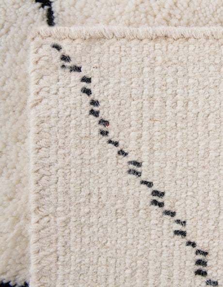 Ivory and Black 2' x 3' 1 Safiya Moroccan Wool Rectangle Area Rug Hand Knotted High Quality New Zealand Wool Luxury Carpet for Interior Design for Sale at Rug Engine