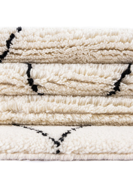Ivory and Black 2' x 3' 1 Safiya Moroccan Wool Rectangle Area Rug Hand Knotted High Quality New Zealand Wool Luxury Carpet for Interior Design for Sale at Rug Engine