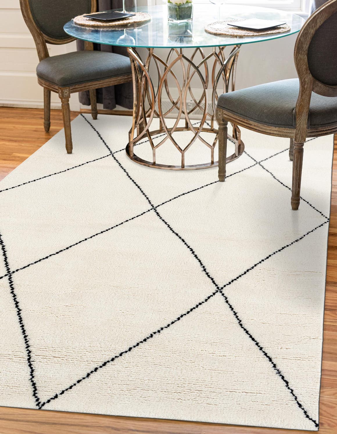 Ivory and Black 4' 1 x 6' 1 Safiya Moroccan Wool Rectangle Area Rug Hand Knotted High Quality New Zealand Wool Luxury Carpet for Interior Design for Sale at Rug Engine