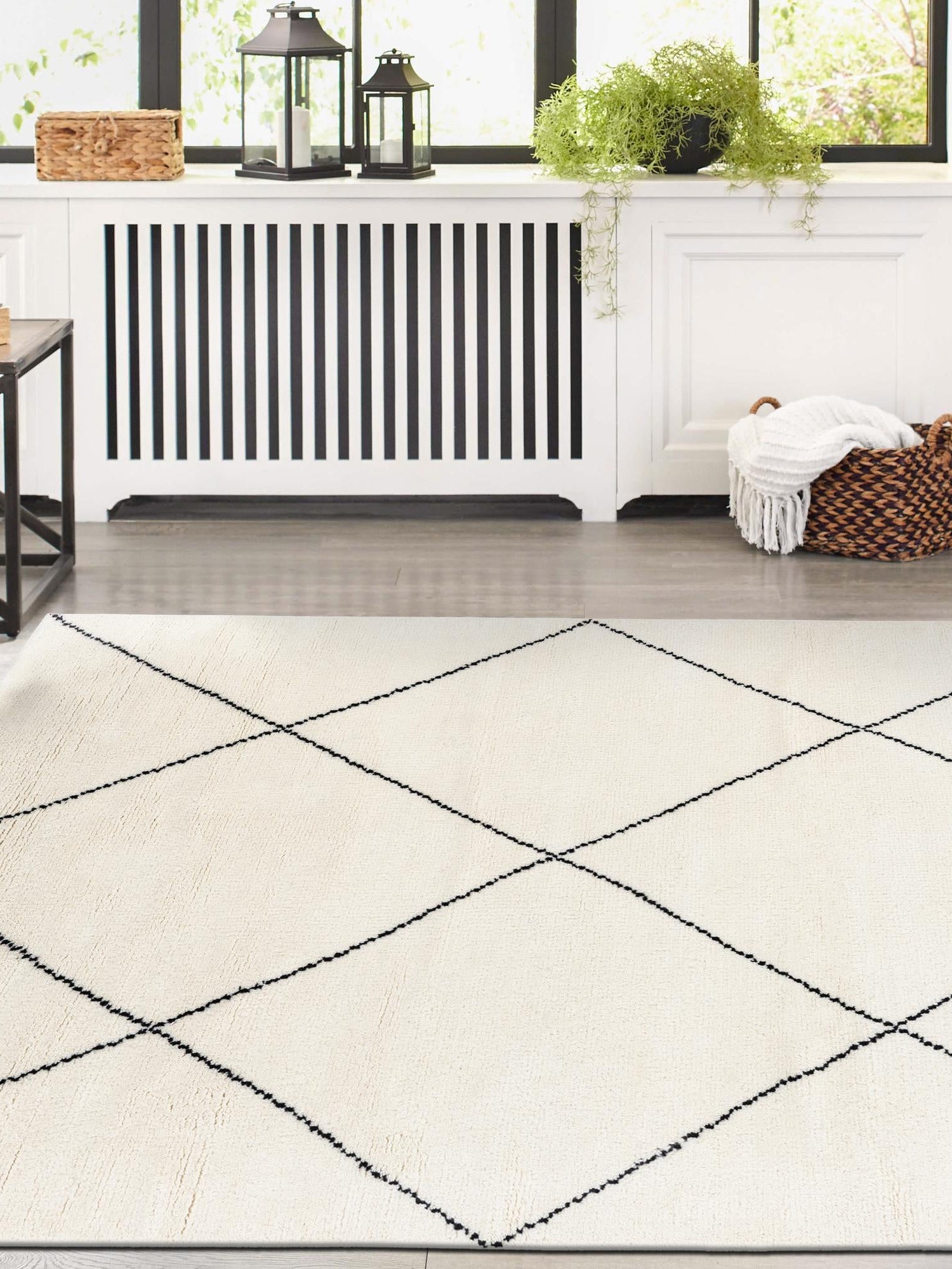 Ivory and Black 10' x 14' 1 Safiya Moroccan Wool Rectangle Area Rug Hand Knotted High Quality New Zealand Wool Luxury Carpet for Interior Design for Sale at Rug Engine