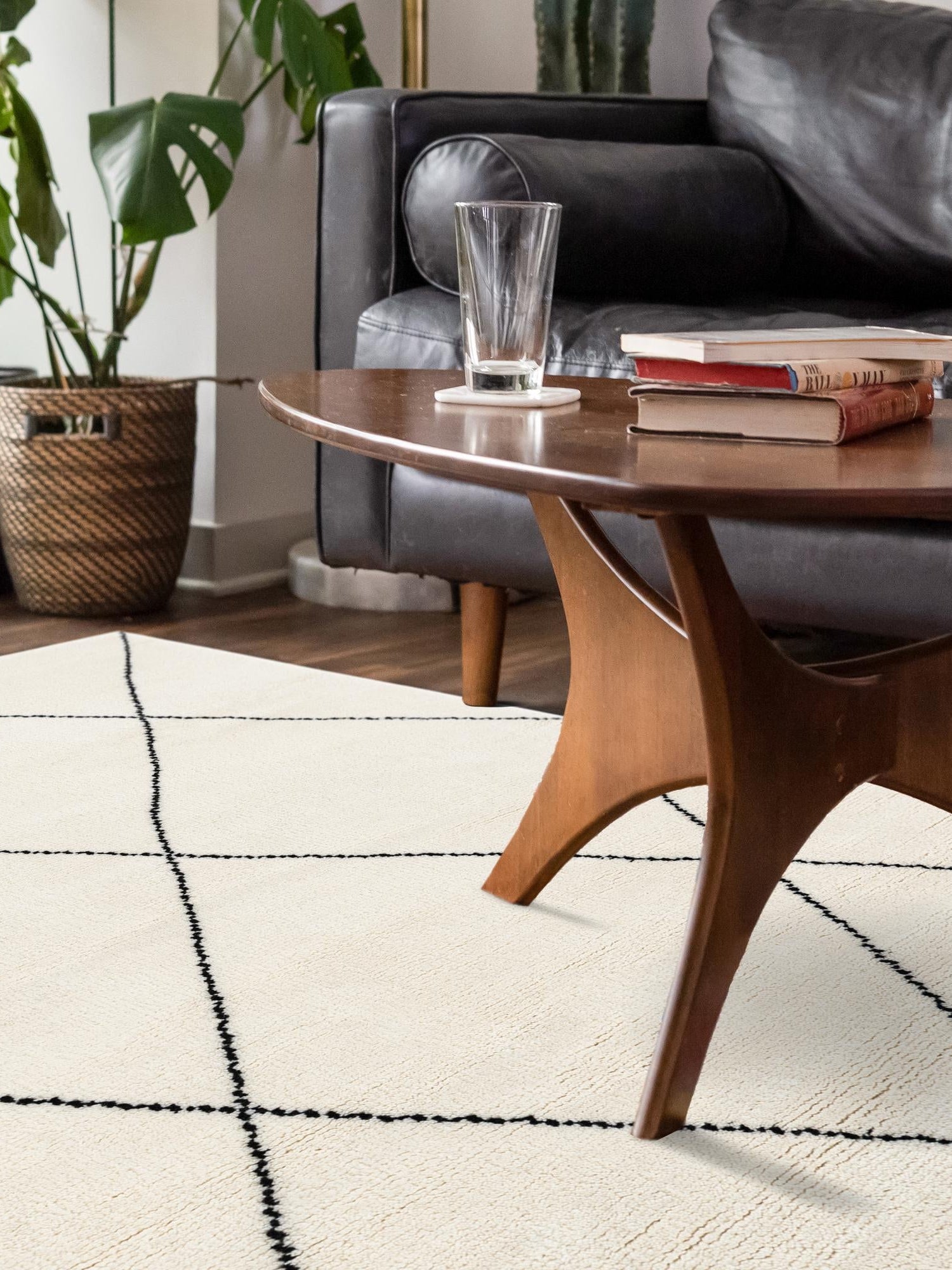 Ivory and Black 8' x 10' Safiya Moroccan Wool Rectangle Area Rug Hand Knotted High Quality New Zealand Wool Luxury Carpet for Interior Design for Sale at Rug Engine