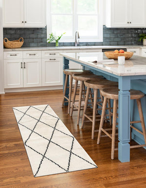 Ivory and Black 2' x 5' 1 Safiya Moroccan Wool Runner Area Rug