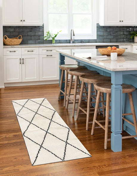 Ivory and Black 2' x 5' 1 Safiya Moroccan Wool Runner Area Rug