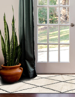 Ivory and Black 2' x 5' 1 Safiya Moroccan Wool Runner Area Rug