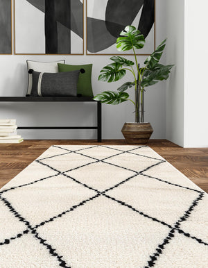 Ivory and Black 2' x 5' 1 Safiya Moroccan Wool Runner Area Rug