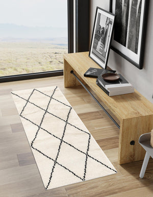 Ivory and Black 2' x 6' 1 Safiya Moroccan Wool Runner Area Rug