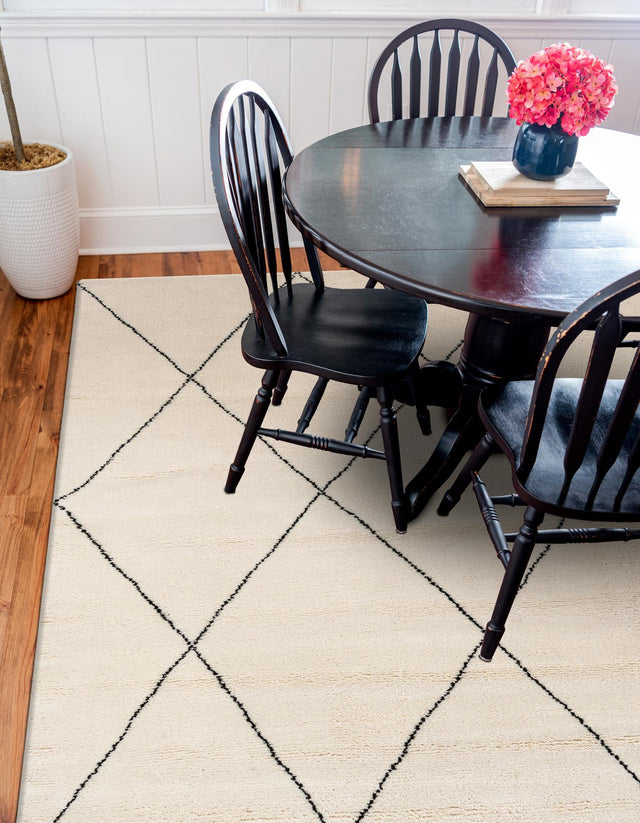 Ivory and Black 10' x 10' Safiya Moroccan Wool Square Area Rug