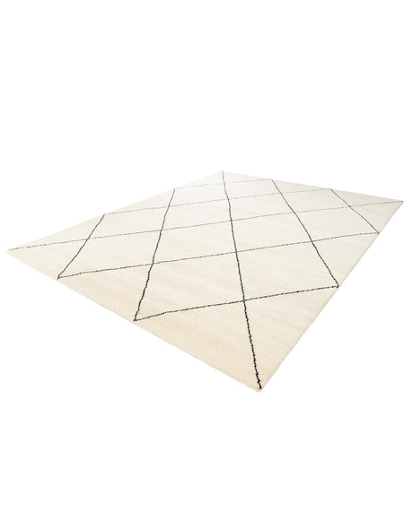Ivory and Black 9' x 12' Safiya Moroccan Wool Rectangle Area Rug Hand Knotted High Quality New Zealand Wool Luxury Carpet for Interior Design for Sale at Rug Engine