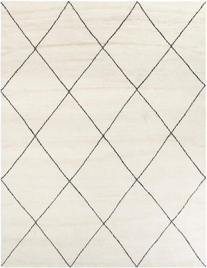 Ivory and Black 9' x 12' Safiya Moroccan Wool Rectangle Area Rug