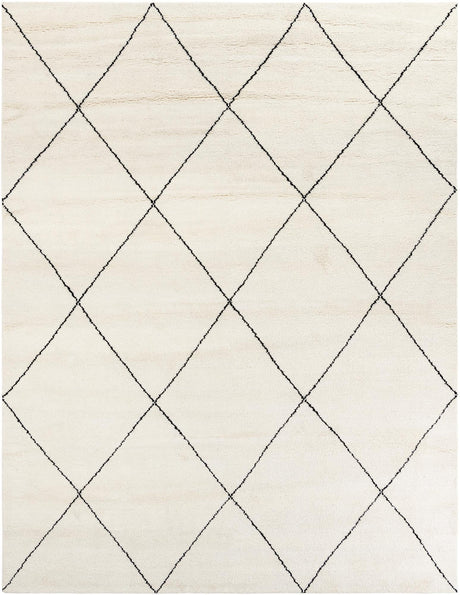 Ivory and Black 9' x 12' Safiya Moroccan Wool Rectangle Area Rug Hand Knotted High Quality New Zealand Wool Luxury Carpet for Interior Design for Sale at Rug Engine
