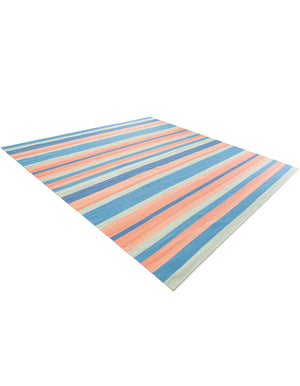 Multicolor 10' x 10' Flatweave Cotton Dhurrie Square Area Rug 100% Chenille All Natural Carpet for Living Rooms, Dining Rooms, Entryway, Foyer for Sale at Rug Engine