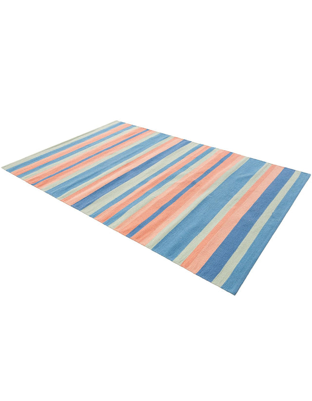 Multicolor 4' 1 x 6' 1 Flatweave Cotton Dhurrie Rectangle Area Rug 100% Chenille All Natural Carpet for Living Rooms, Dining Rooms, Entryway, Foyer for Sale at Rug Engine