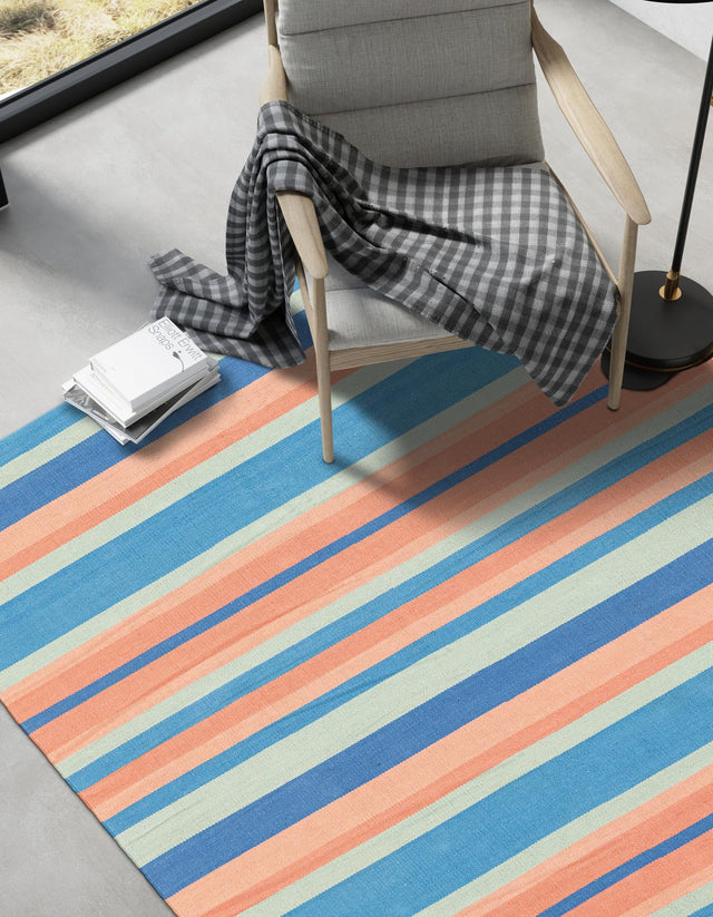 Multicolor 4' 1 x 6' 1 Flatweave Cotton Dhurrie Rectangle Area Rug 100% Chenille All Natural Carpet for Living Rooms, Dining Rooms, Entryway, Foyer for Sale at Rug Engine
