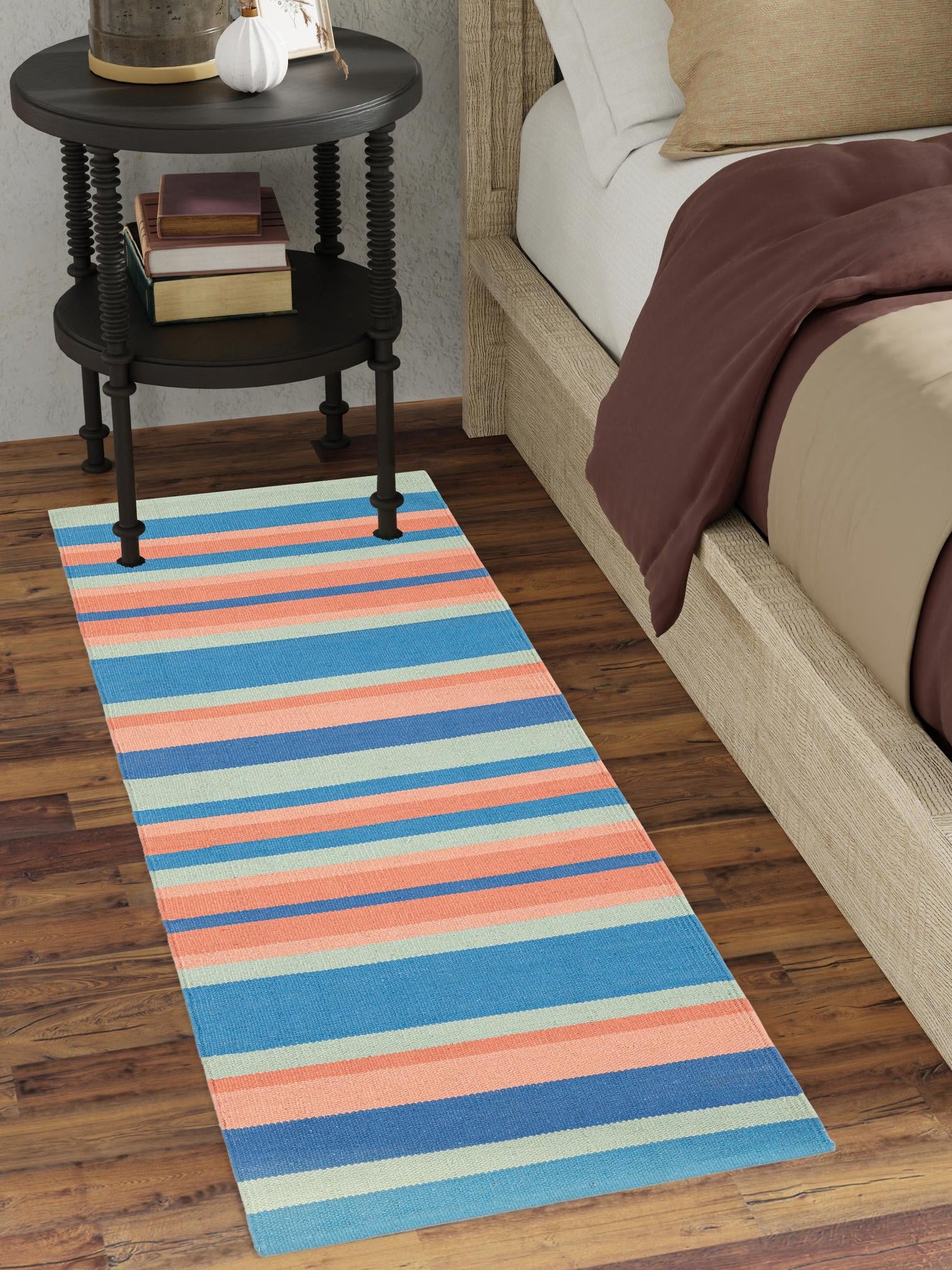 Multicolor 2' 7 x 12' Flatweave Cotton Dhurrie Runner Area Rug 100% Chenille All Natural Carpet for Living Rooms, Dining Rooms, Entryway, Foyer for Sale at Rug Engine