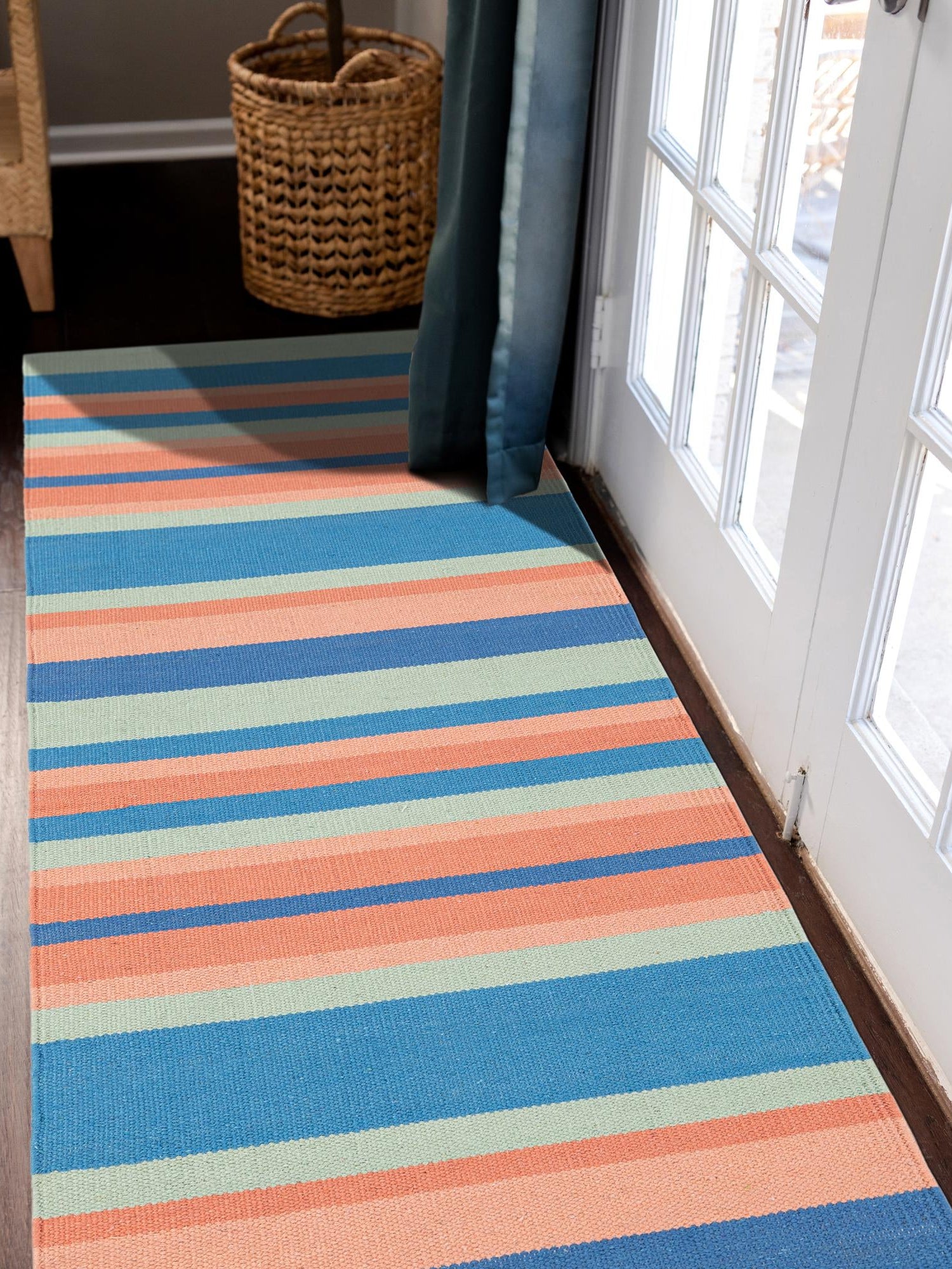 Multicolor 2' x 6' 1 Flatweave Cotton Dhurrie Runner Area Rug 100% Chenille All Natural Carpet for Living Rooms, Dining Rooms, Entryway, Foyer for Sale at Rug Engine