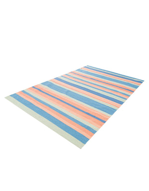 Multicolor 6' 1 x 9' Flatweave Cotton Dhurrie Rectangle Area Rug 100% Chenille All Natural Carpet for Living Rooms, Dining Rooms, Entryway, Foyer for Sale at Rug Engine