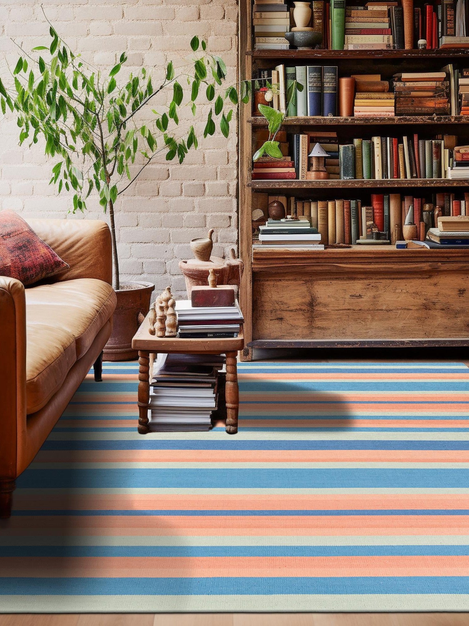 Multicolor 7' 10 x 7' 10 Flatweave Cotton Dhurrie Square Area Rug 100% Chenille All Natural Carpet for Living Rooms, Dining Rooms, Entryway, Foyer for Sale at Rug Engine