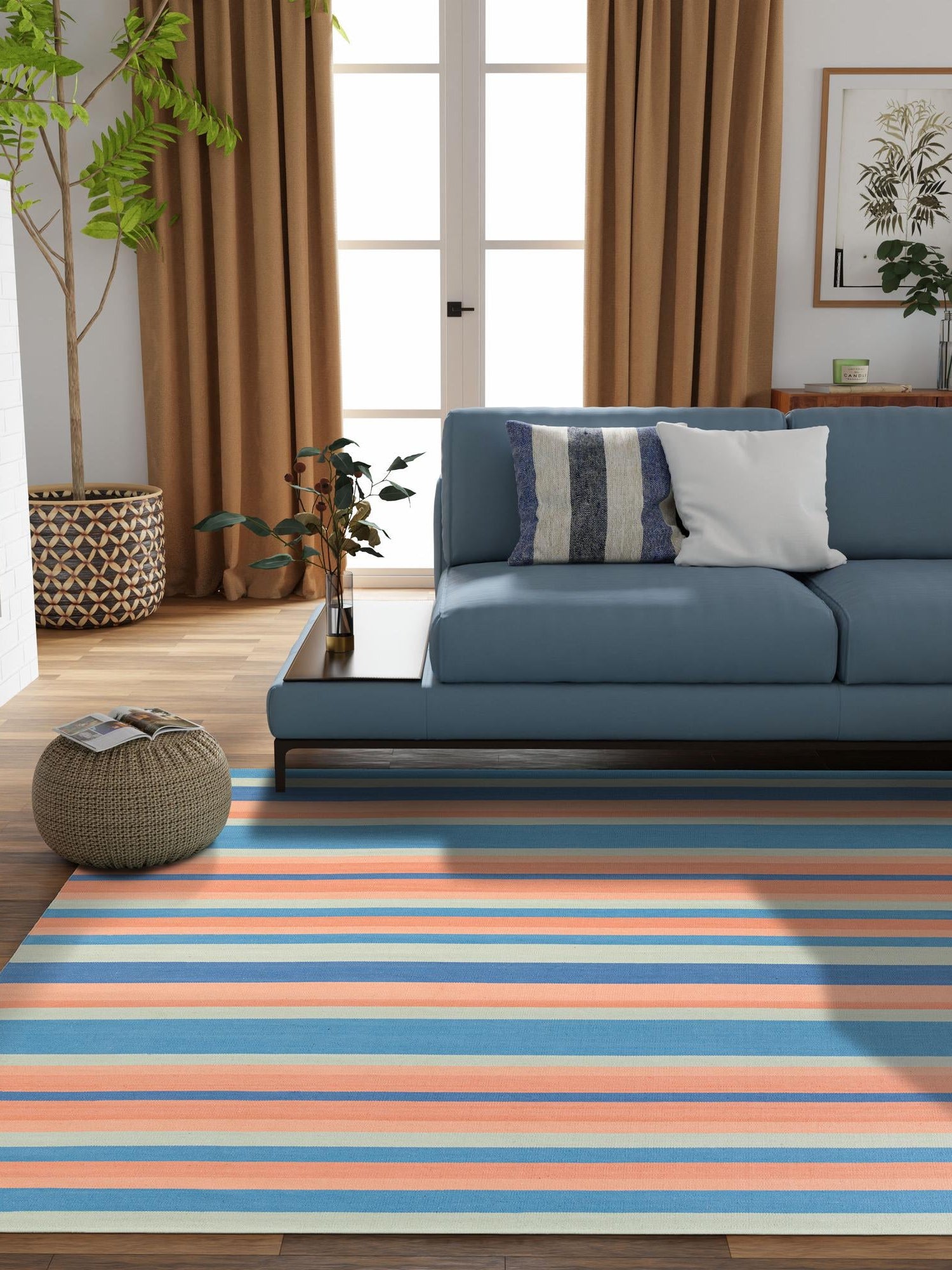 Multicolor 7' 10 x 7' 10 Flatweave Cotton Dhurrie Square Area Rug 100% Chenille All Natural Carpet for Living Rooms, Dining Rooms, Entryway, Foyer for Sale at Rug Engine