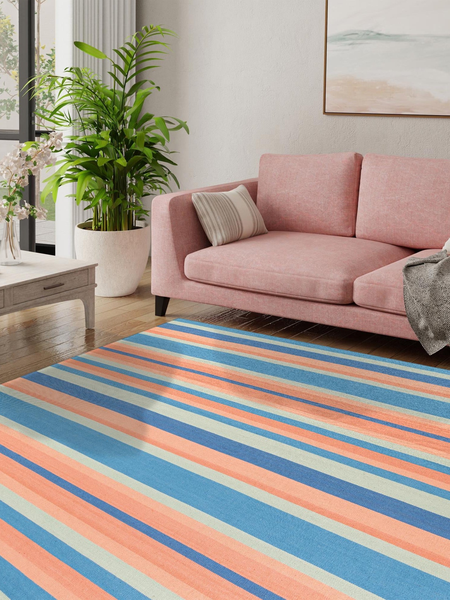 Multicolor 7' 10 x 7' 10 Flatweave Cotton Dhurrie Square Area Rug 100% Chenille All Natural Carpet for Living Rooms, Dining Rooms, Entryway, Foyer for Sale at Rug Engine