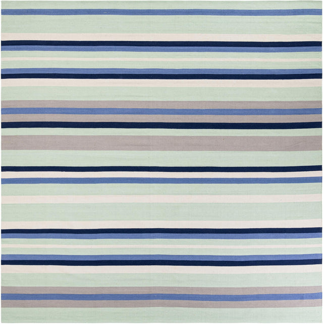 Aqua Blue and Gray 10' x 10' Flatweave Cotton Dhurrie Square Area Rug 100% Chenille All Natural Carpet for Living Rooms, Dining Rooms, Entryway, Foyer for Sale at Rug Engine