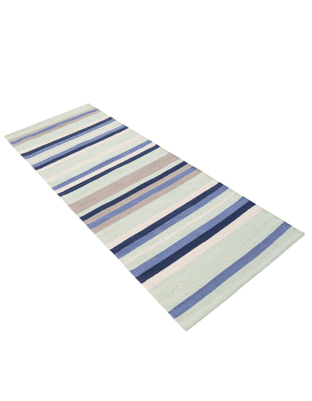 Aqua Blue and Gray 2' x 5' 1 Flatweave Cotton Dhurrie Runner Area Rug 100% Chenille All Natural Carpet for Living Rooms, Dining Rooms, Entryway, Foyer for Sale at Rug Engine