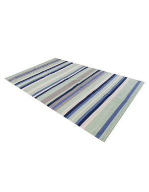Aqua Blue and Gray 5' 1 x 8' Flatweave Cotton Dhurrie Rectangle Area Rug 100% Chenille All Natural Carpet for Living Rooms, Dining Rooms, Entryway, Foyer for Sale at Rug Engine