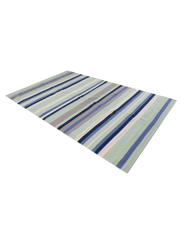Aqua Blue and Gray 5' 1 x 8' Flatweave Cotton Dhurrie Rectangle Area Rug 100% Chenille All Natural Carpet for Living Rooms, Dining Rooms, Entryway, Foyer for Sale at Rug Engine