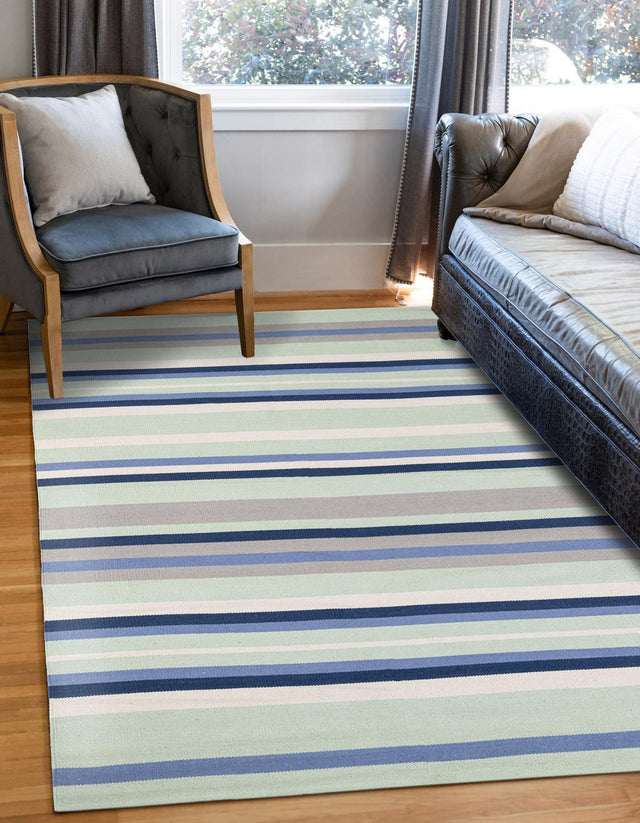 Aqua Blue and Gray 5' 1 x 8' Flatweave Cotton Dhurrie Rectangle Area Rug 100% Chenille All Natural Carpet for Living Rooms, Dining Rooms, Entryway, Foyer for Sale at Rug Engine