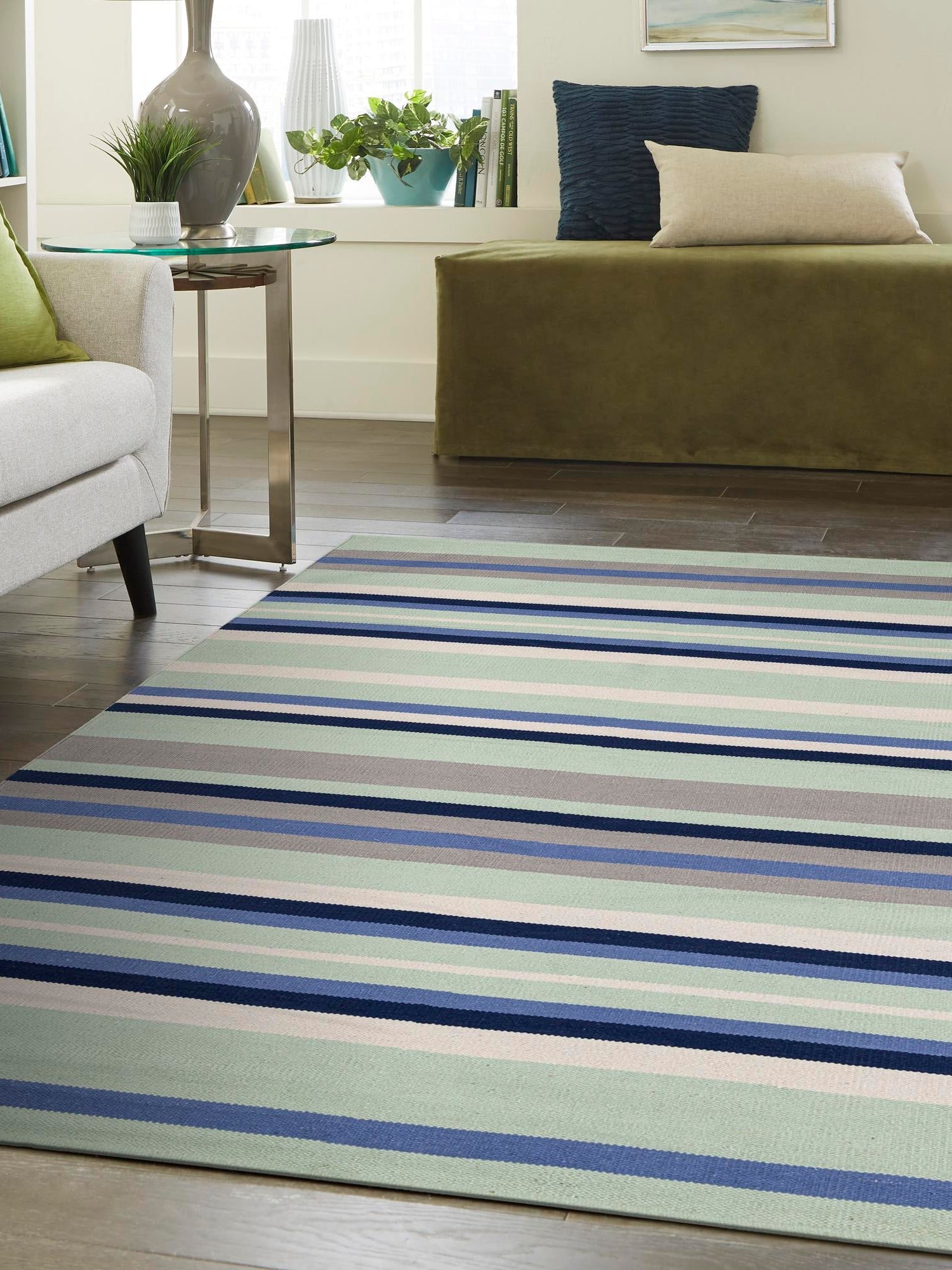 Aqua Blue and Gray 3' 1 x 5' 1 Flatweave Cotton Dhurrie Rectangle Area Rug 100% Chenille All Natural Carpet for Living Rooms, Dining Rooms, Entryway, Foyer for Sale at Rug Engine