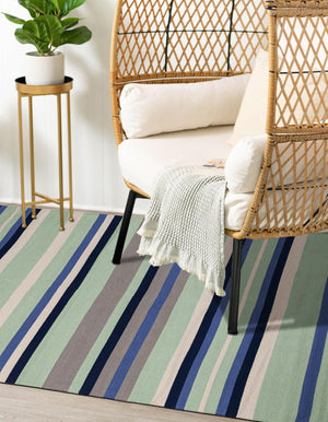 Aqua Blue and Gray 7' 10 x 10' Flatweave Cotton Dhurrie Rectangle Area Rug 100% Chenille All Natural Carpet for Living Rooms, Dining Rooms, Entryway, Foyer for Sale at Rug Engine