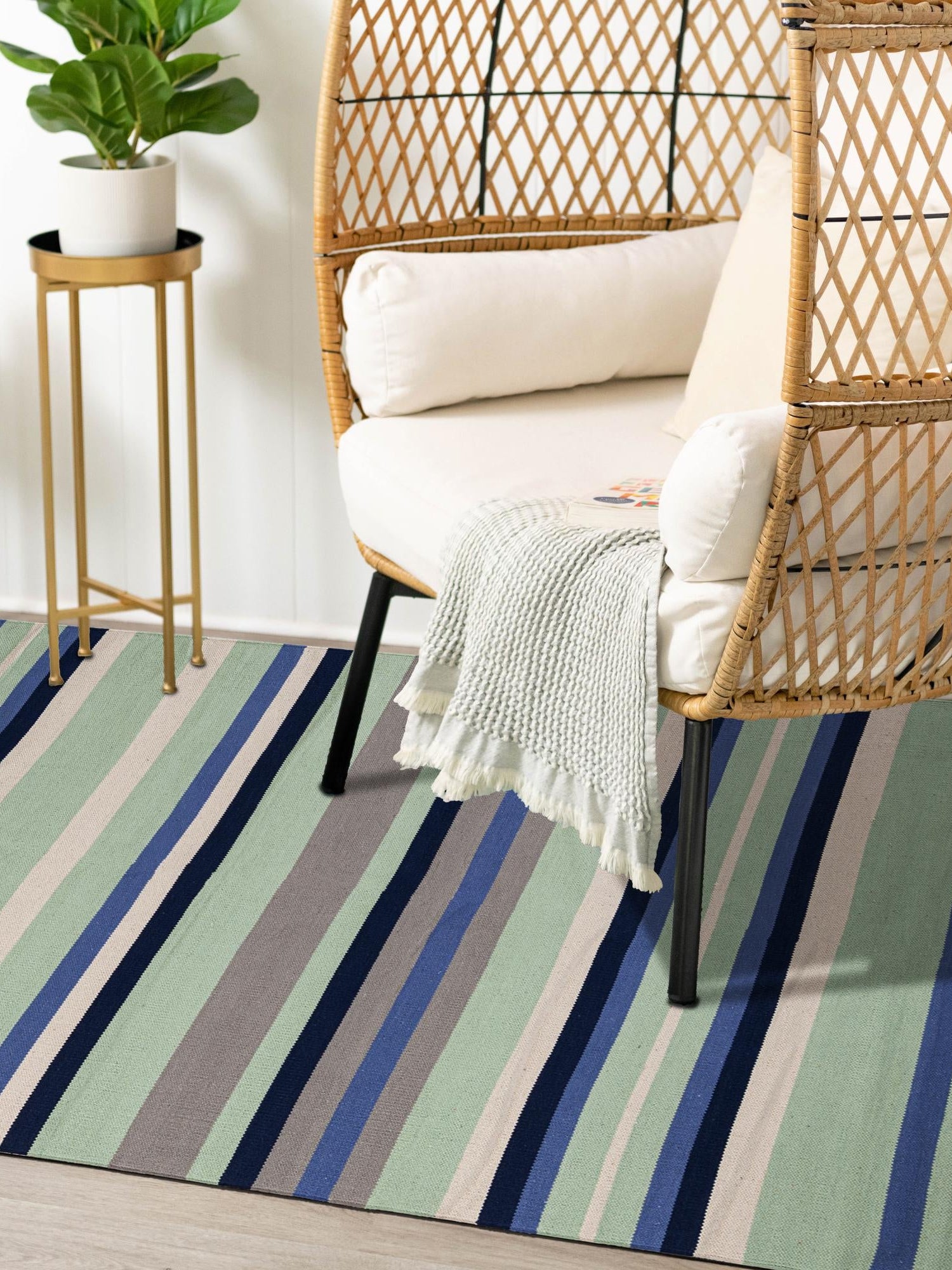Aqua Blue and Gray 4' 1 x 6' 1 Flatweave Cotton Dhurrie Rectangle Area Rug 100% Chenille All Natural Carpet for Living Rooms, Dining Rooms, Entryway, Foyer for Sale at Rug Engine