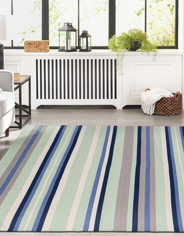 Aqua Blue and Gray 10' x 14' 1 Flatweave Cotton Dhurrie Rectangle Area Rug 100% Chenille All Natural Carpet for Living Rooms, Dining Rooms, Entryway, Foyer for Sale at Rug Engine