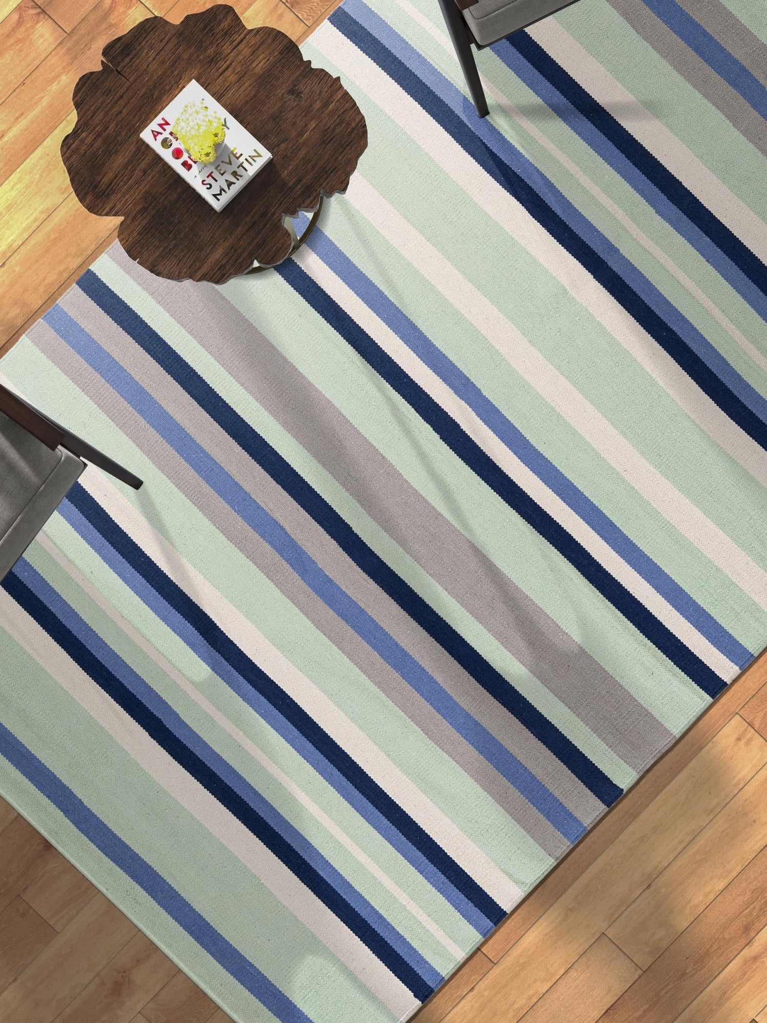 Aqua Blue and Gray 6' 1 x 9' Flatweave Cotton Dhurrie Rectangle Area Rug 100% Chenille All Natural Carpet for Living Rooms, Dining Rooms, Entryway, Foyer for Sale at Rug Engine