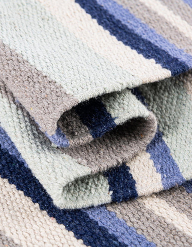 Aqua Blue and Gray 7' 10 x 10' Flatweave Cotton Dhurrie Rectangle Area Rug 100% Chenille All Natural Carpet for Living Rooms, Dining Rooms, Entryway, Foyer for Sale at Rug Engine